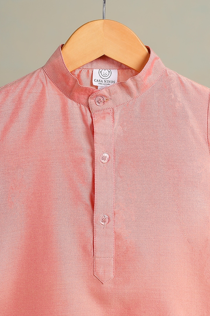 Peach Tissue Embroidered Embroidered Nehru Jacket Set For Boys by Casa Ninos at Pernia's Pop Up Shop