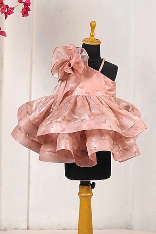 Peach Organza Embroidered Dress For Girls by Casa Ninos