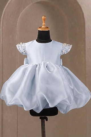 Light Blue Organza Pearl Embellished Dress For Girls by Casa Ninos