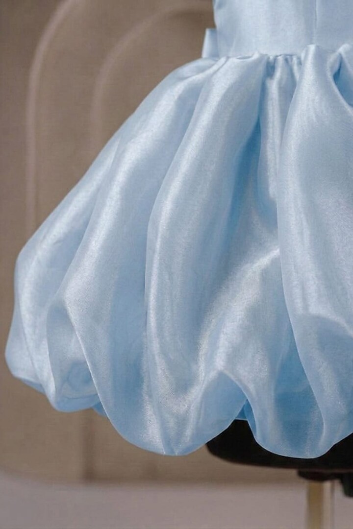Light Blue Organza Pearl Embellished Dress For Girls by Casa Ninos at Pernia's Pop Up Shop
