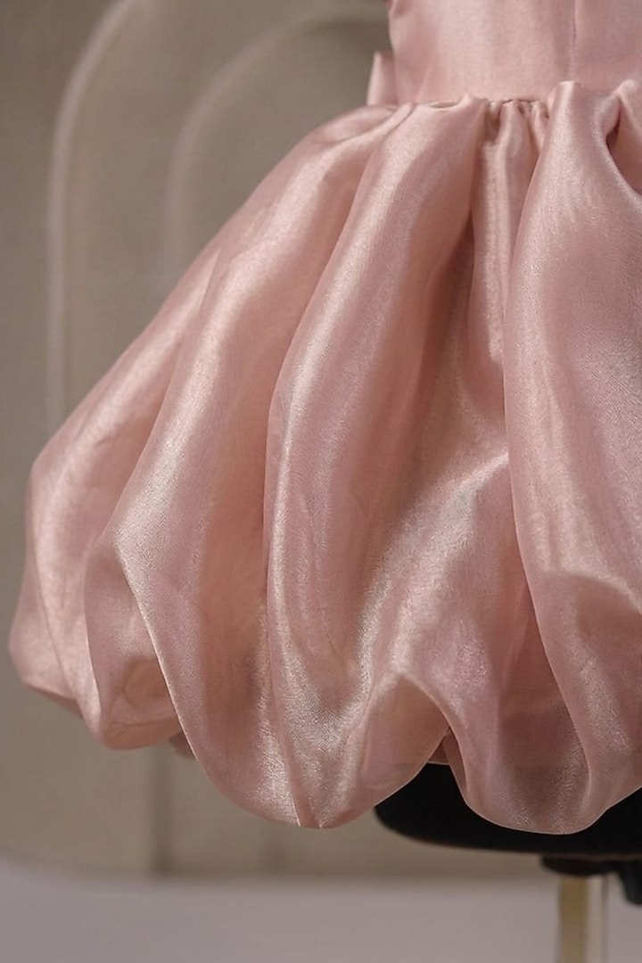 Onion Pink Organza Pearl Embellished Dress For Girls by Casa Ninos at Pernia's Pop Up Shop
