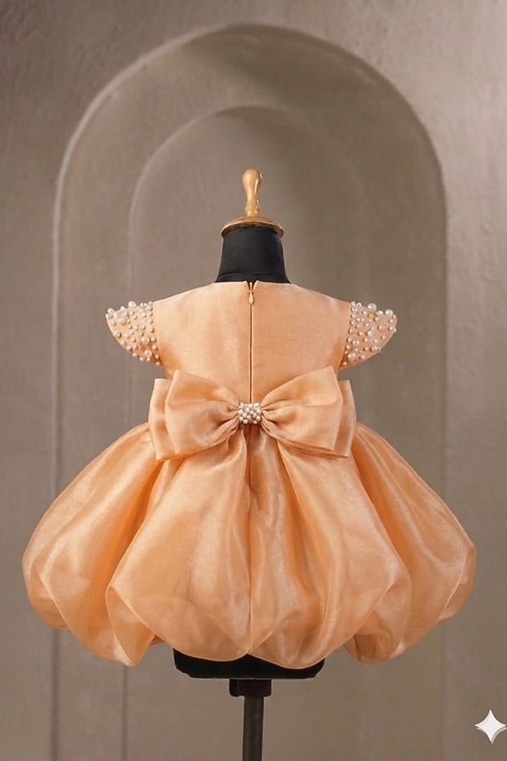 Yellow Organza Pearl Embellished Dress For Girls by Casa Ninos at Pernia's Pop Up Shop