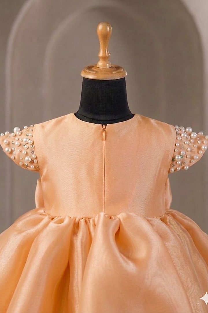 Yellow Organza Pearl Embellished Dress For Girls by Casa Ninos at Pernia's Pop Up Shop