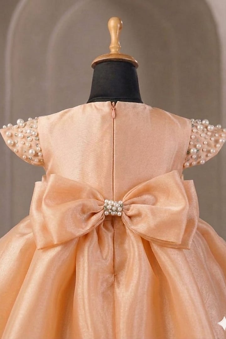 Yellow Organza Pearl Embellished Dress For Girls by Casa Ninos at Pernia's Pop Up Shop