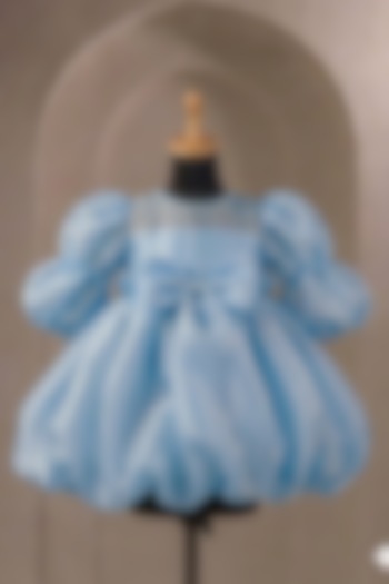 Blue Organza Bow Dress For Girls by Casa Ninos at Pernia's Pop Up Shop