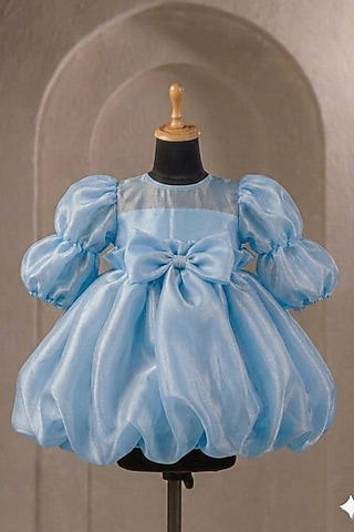 Blue Organza Bow Dress For Girls by Casa Ninos