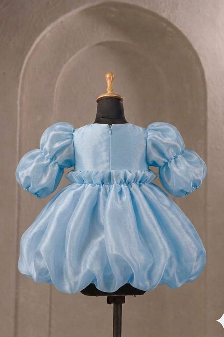 Blue Organza Bow Dress For Girls by Casa Ninos at Pernia's Pop Up Shop