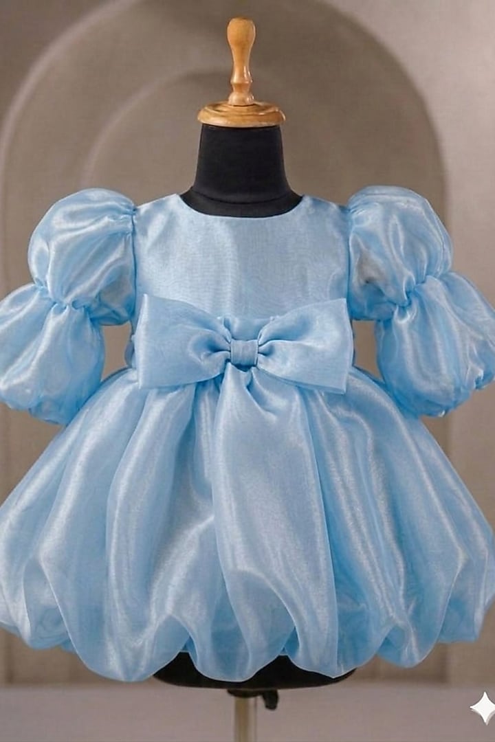 Blue Organza Bow Dress For Girls by Casa Ninos at Pernia's Pop Up Shop