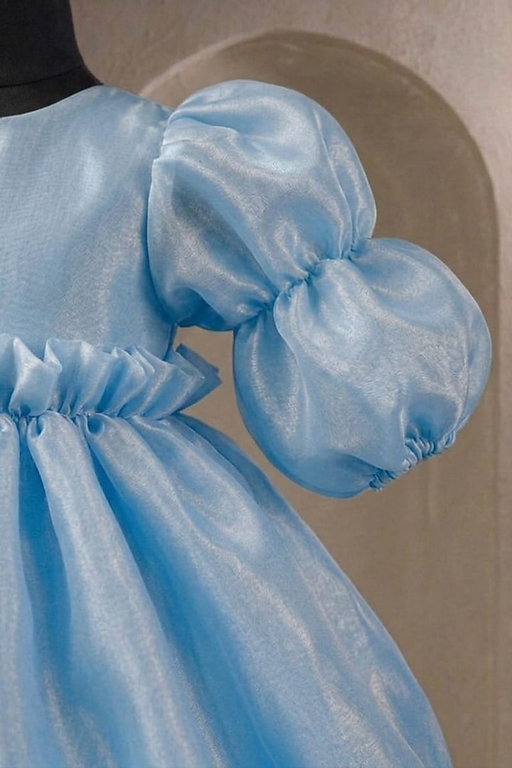 Blue Organza Bow Dress For Girls by Casa Ninos at Pernia's Pop Up Shop