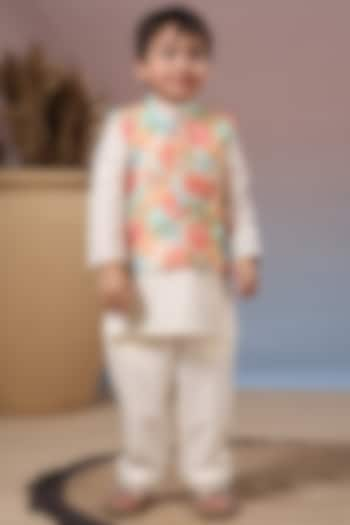 Multi-Colored Muslin Floral Printed Jacket Set For Boys by Casa Ninos