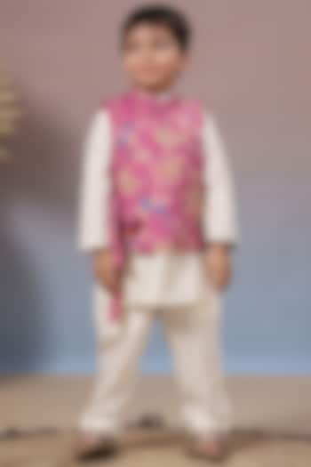 Purple Cotton Block Nehru Printed Jacket Set For Boys by Casa Ninos