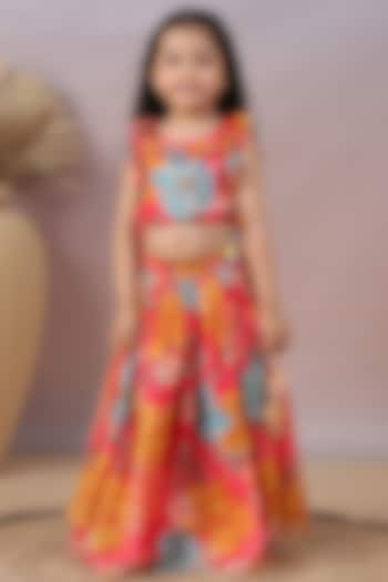 Red Muslin Floral Printed Lehenga Set by Casa Ninos at Pernia's Pop Up Shop