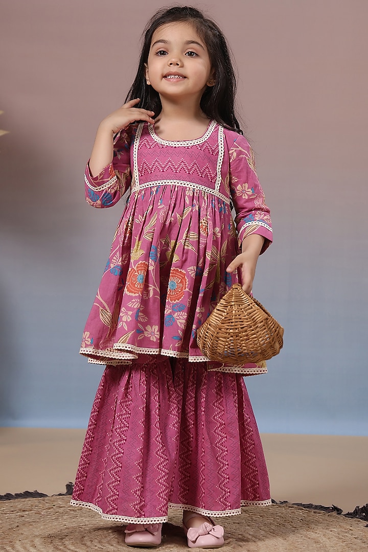 Purple Cotton Sharara Set For Girls by Casa Ninos at Pernia's Pop Up Shop