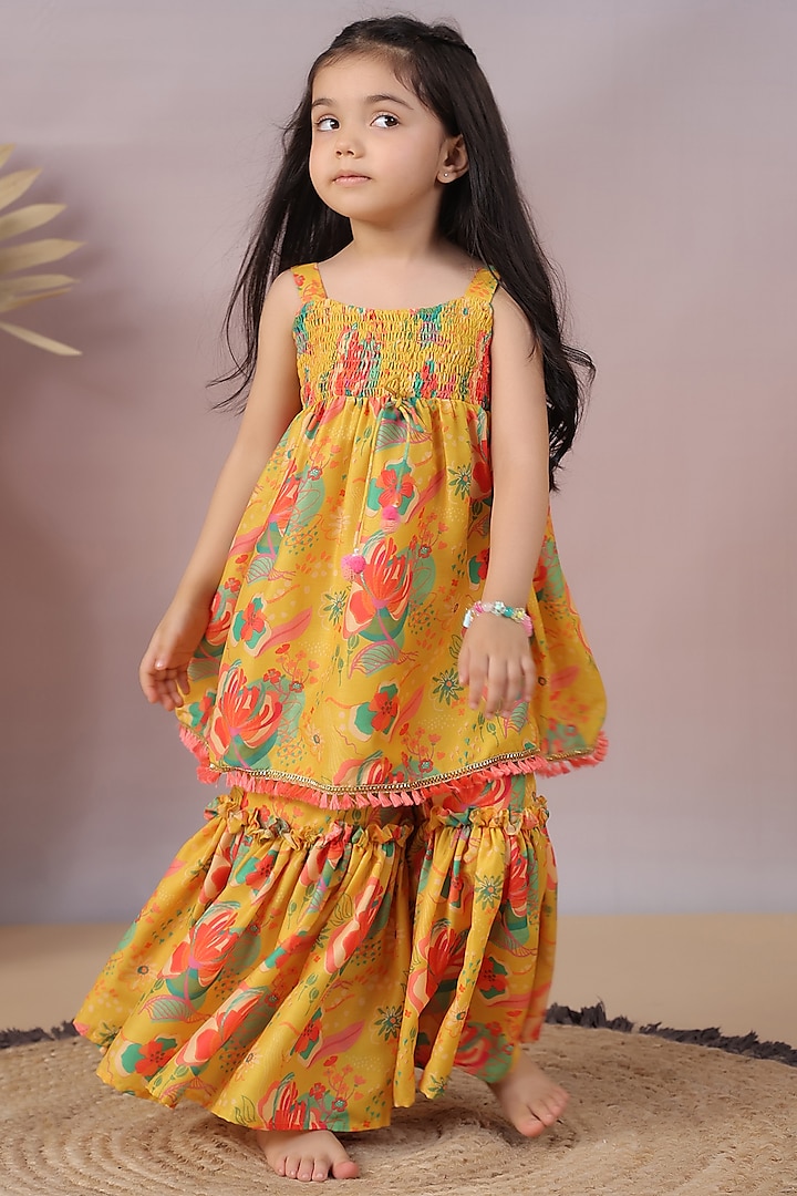 Yellow Muslin Sharara Set For Girls by Casa Ninos at Pernia's Pop Up Shop