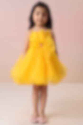 Yellow Organza & Butter Crepe Layered Dress For Girls by Casa Ninos