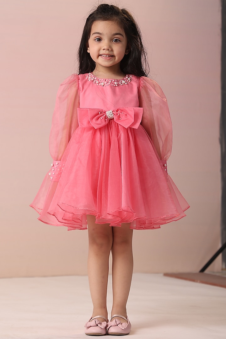 Pink Organza Layered Tier Dress For Girls by Casa Ninos