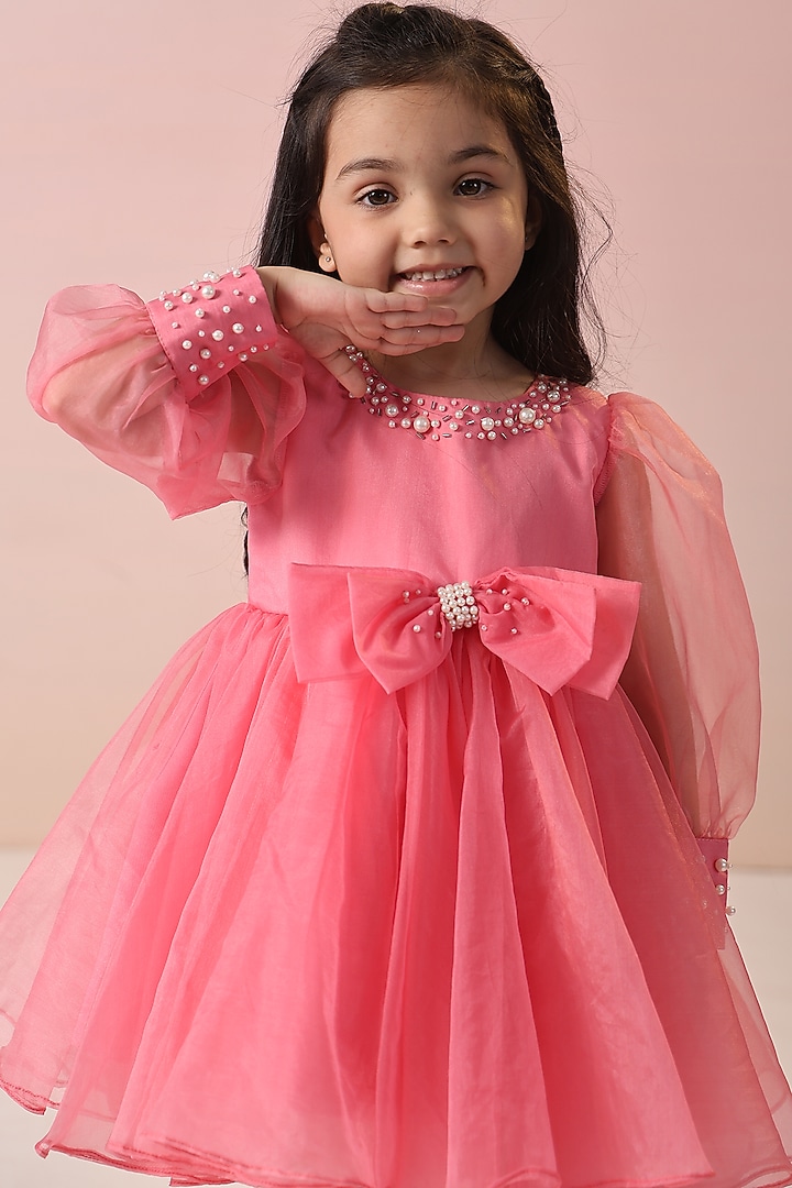 Pink Organza Layered Tier Dress For Girls by Casa Ninos at Pernia's Pop Up Shop