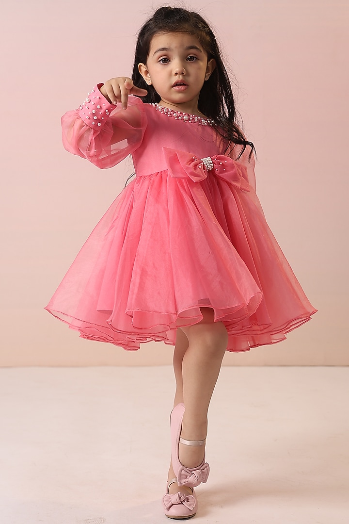 Pink Organza Layered Tier Dress For Girls by Casa Ninos at Pernia's Pop Up Shop