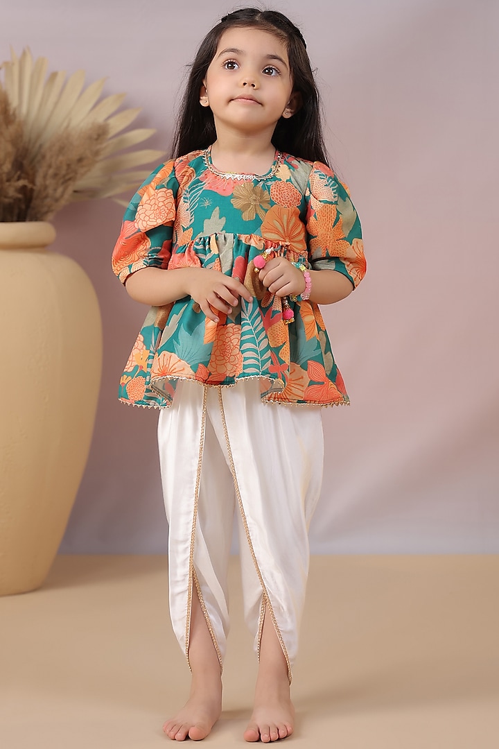 White Shantoon Dhoti Set For Girls by Casa Ninos at Pernia's Pop Up Shop