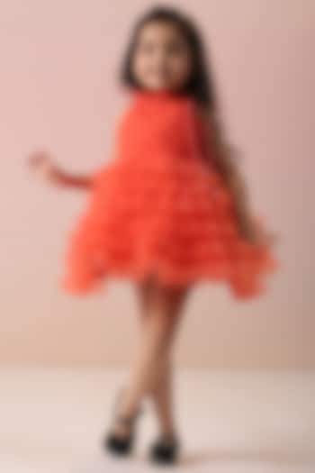 Peach Net Layered Dress For Girls by Casa Ninos