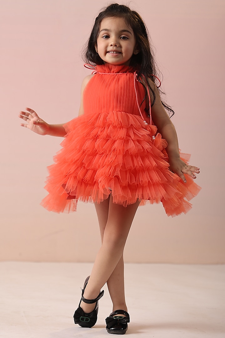 Peach Net Layered Dress For Girls by Casa Ninos at Pernia's Pop Up Shop