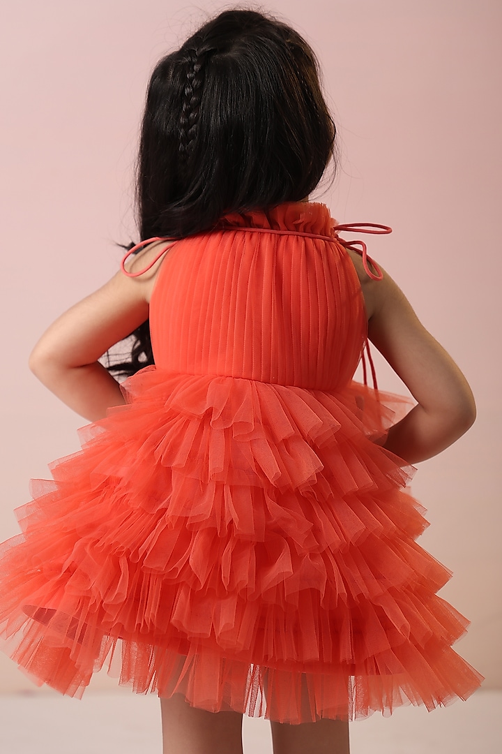 Peach Net Layered Dress For Girls by Casa Ninos at Pernia's Pop Up Shop