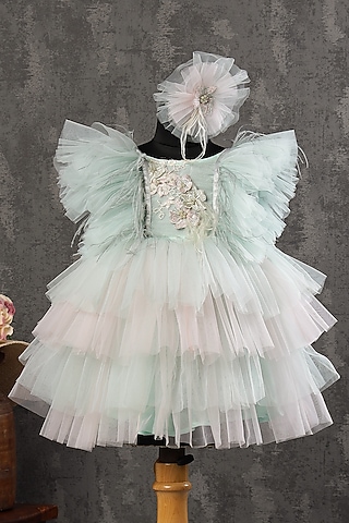 Pastel Blue Net Dress For Girls by Casa Ninos