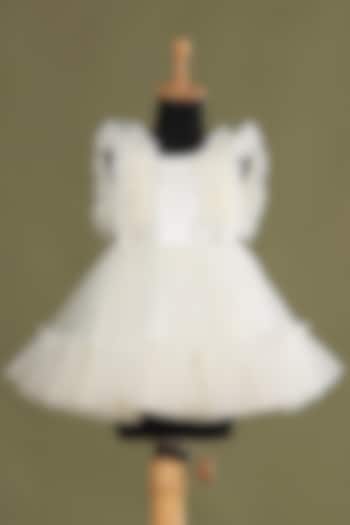 Off-White Satin Frilled Dress For Girls by Casa Ninos