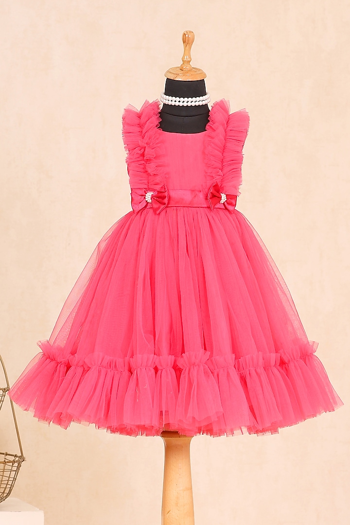 Fuschia Pink Frilled Dress For Girls by Casa Ninos