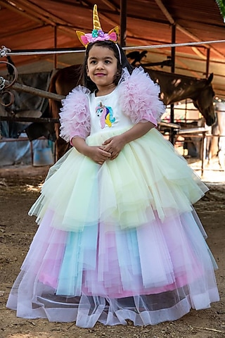 Multi-Colored Embroidered Dress For Girls by Casa Ninos