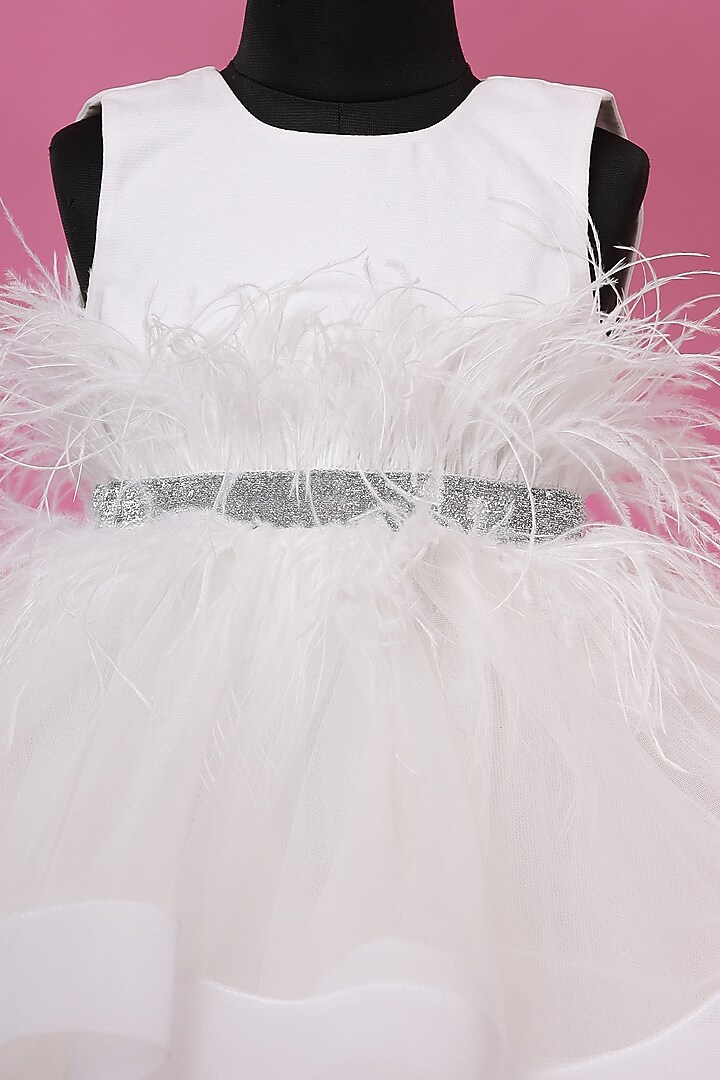 White Net Dress With Belt For Girls by Casa Ninos at Pernia's Pop Up Shop