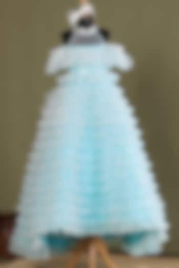 Light Blue Net Frilled Dress For Girls by Casa Ninos
