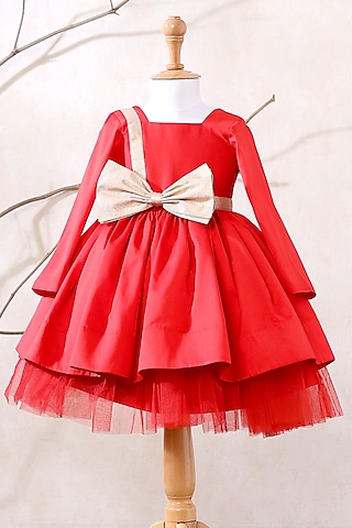 Red Tulle A-Lined Dress For Girls by Casa Ninos
