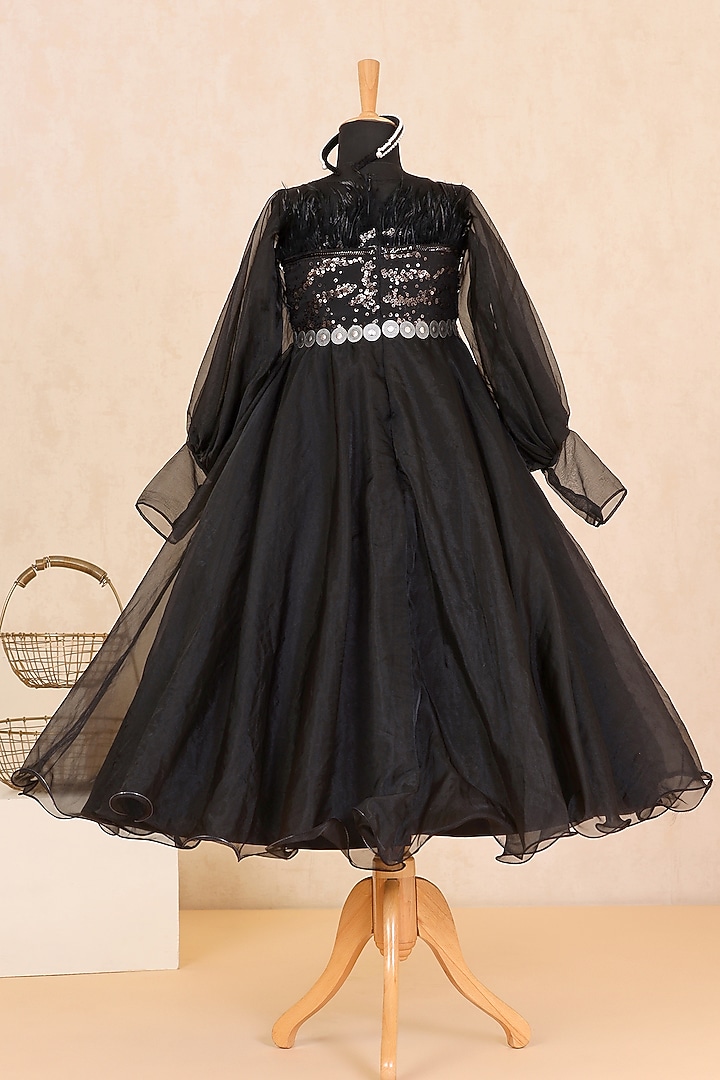 Black Organza Embroidered Gown For Girls by Casa Ninos at Pernia's Pop Up Shop