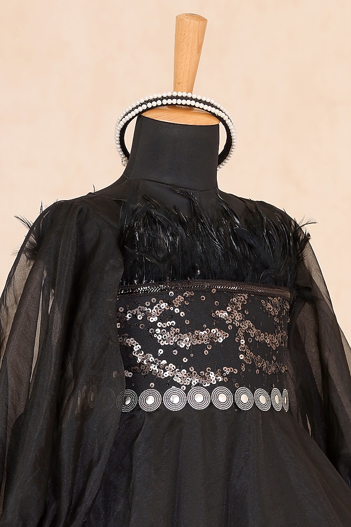Black Organza Embroidered Gown For Girls by Casa Ninos at Pernia's Pop Up Shop
