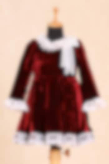 Red Velvet Embroidered Dress For Girls by Casa Ninos