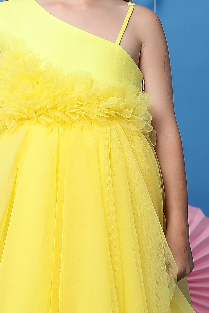 Bright Yellow Net Embellished Dress For Girls by Casa Ninos at Pernia's Pop Up Shop