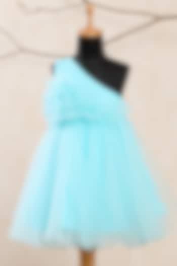 Blue Net Embellished Dress For Girls by Casa Ninos