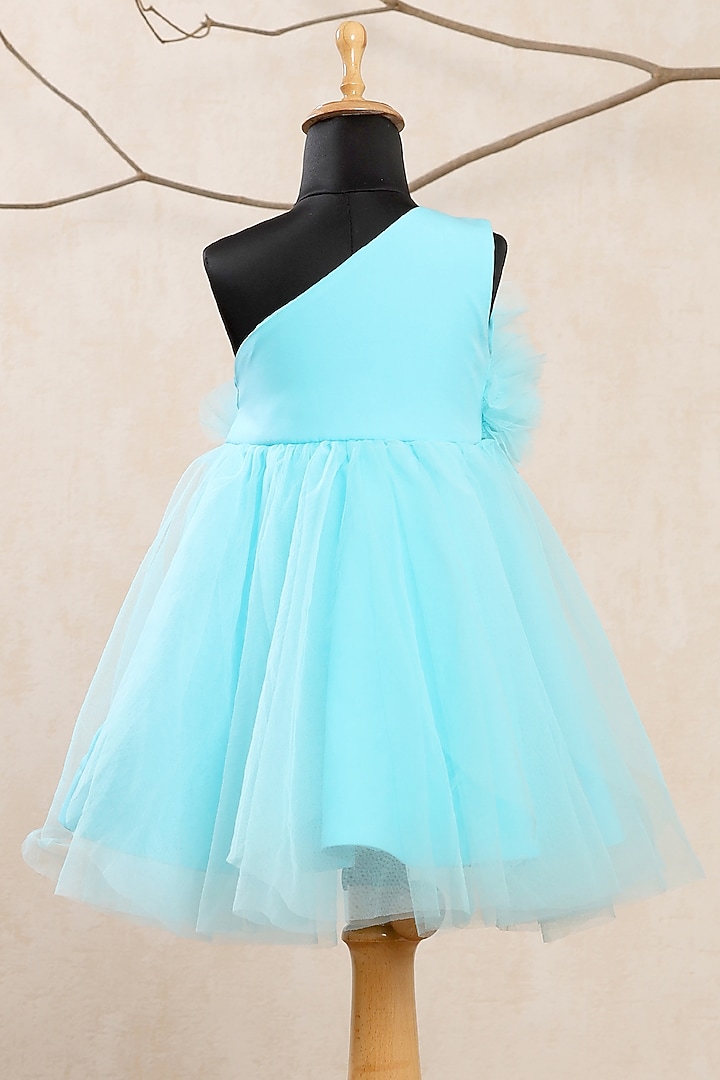 Blue Net Embellished Dress For Girls by Casa Ninos at Pernia's Pop Up Shop