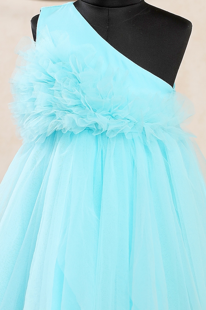 Blue Net Embellished Dress For Girls by Casa Ninos at Pernia's Pop Up Shop