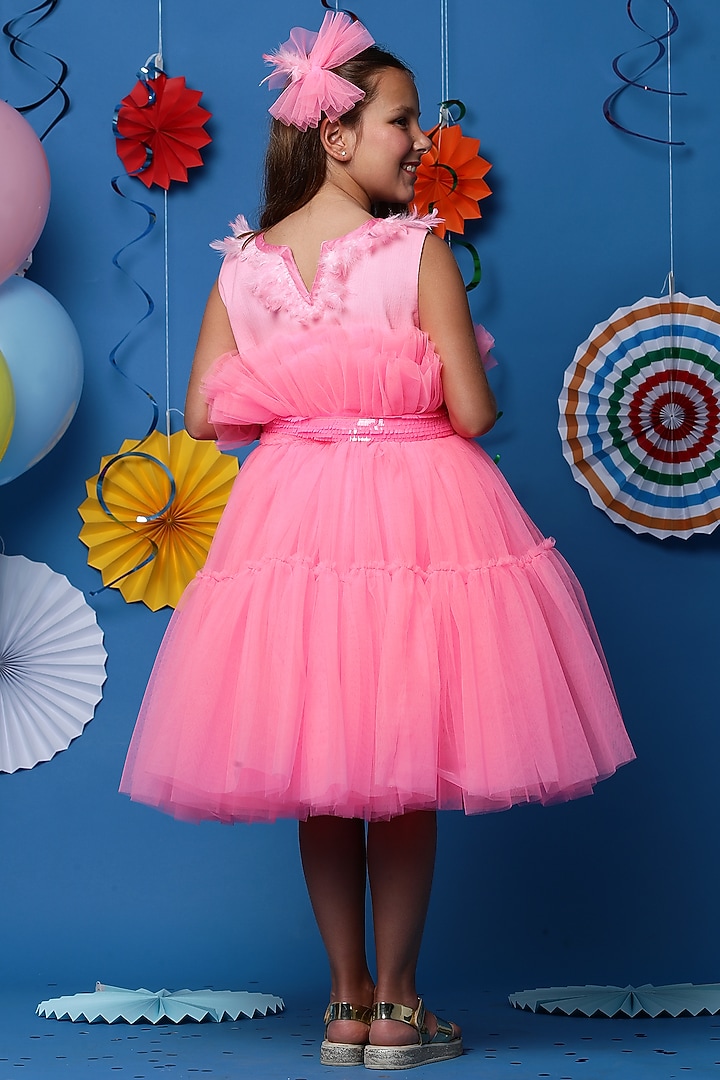 Pink Cotton Frilled Dress For Girls by Casa Ninos at Pernia's Pop Up Shop