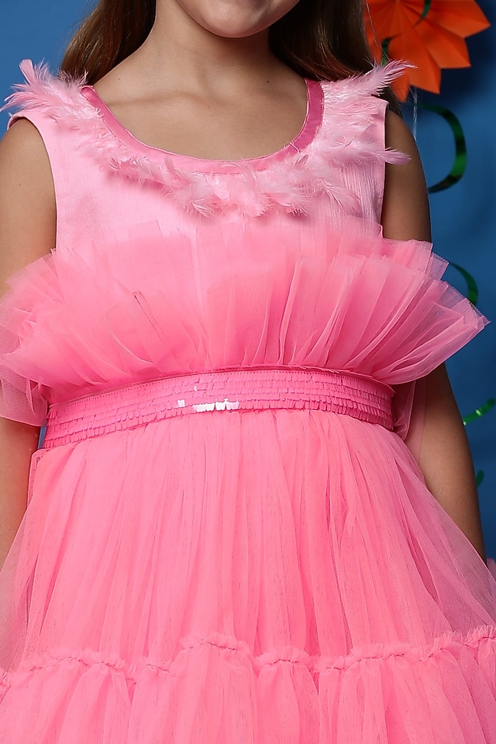 Pink Cotton Frilled Dress For Girls by Casa Ninos at Pernia's Pop Up Shop