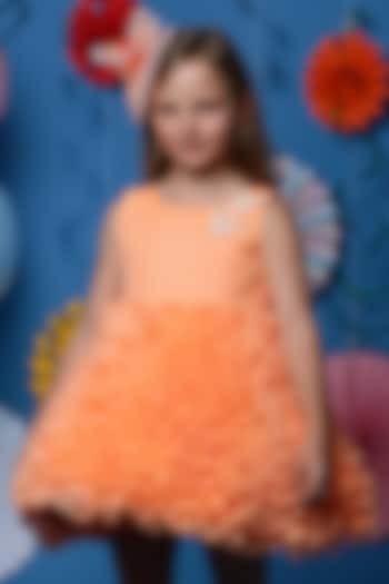 Orange Organza Frilled Dress For Girls by Casa Ninos