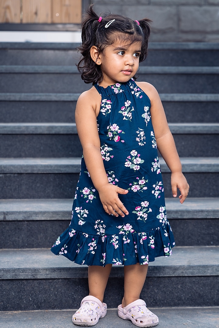 Blue Cotton Printed Dress For Girls by Casa Ninos