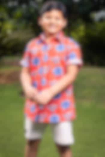 Red Cotton Printed Shirt For Boys by Casa Ninos