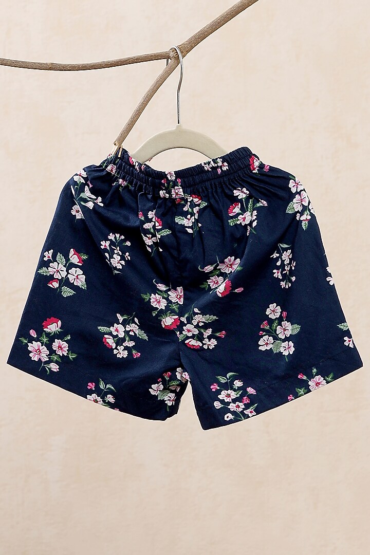 Blue Floral Printed Shorts For Boys by Casa Ninos at Pernia's Pop Up Shop