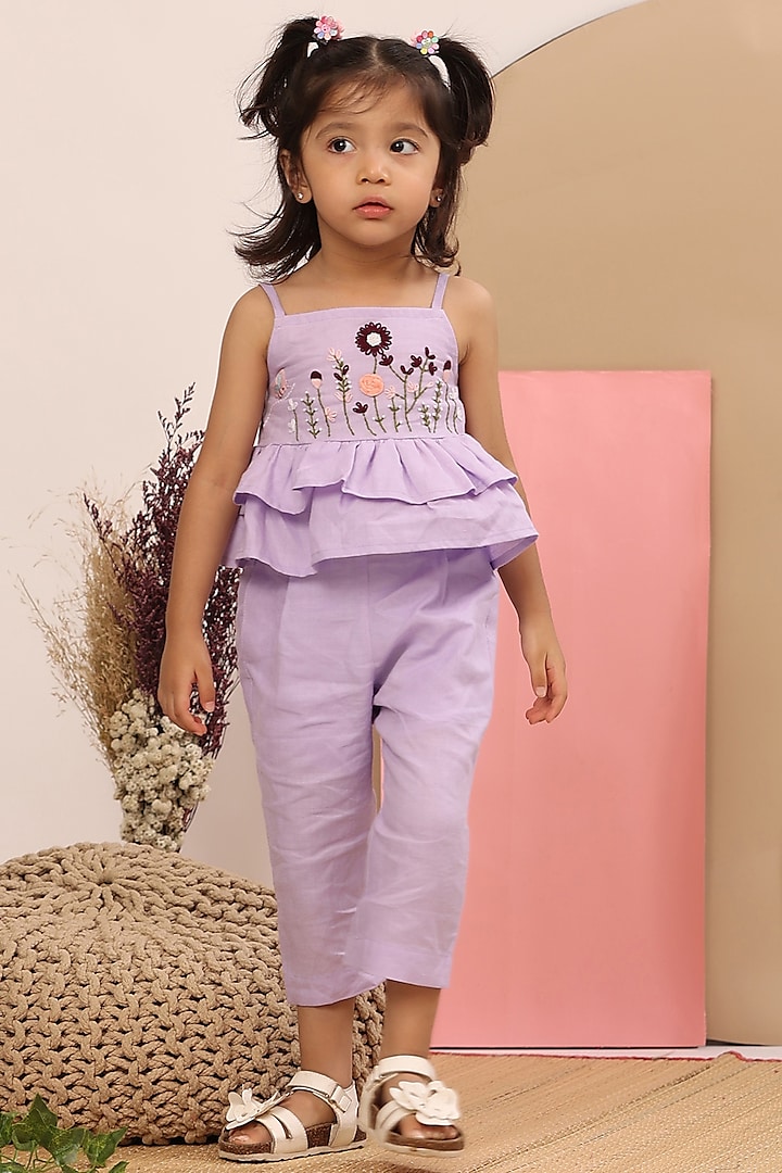 Purple Linen Co-Ord Set For Girls by Casa Ninos