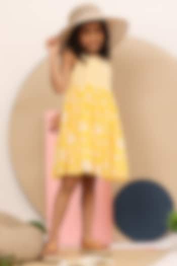 Yellow Floral Printed Dress For Girls by Casa Ninos