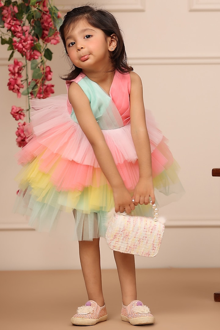 Multi-Colored Net Dress For Girls by Casa Ninos