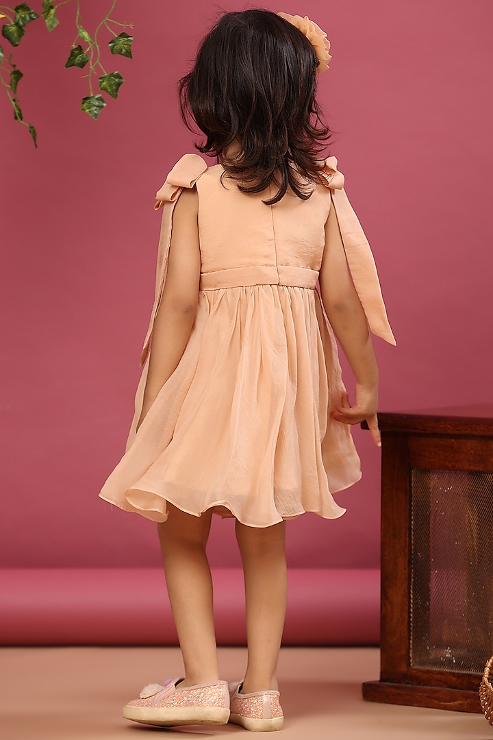 Nude Brown Organza Dress For Girls by Casa Ninos at Pernia's Pop Up Shop